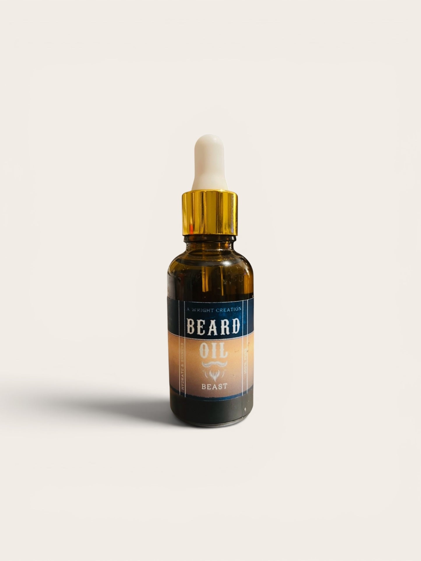 Bottle of beard oil with dropper on a light gray background