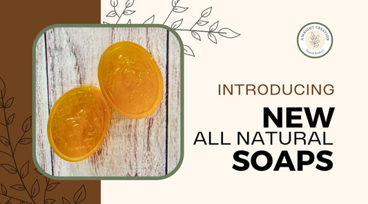 A Wright Creations March 2025 Newsletter highlighting new natural soaps made for sensitive skin, eczema relief, and gentle cleansing.