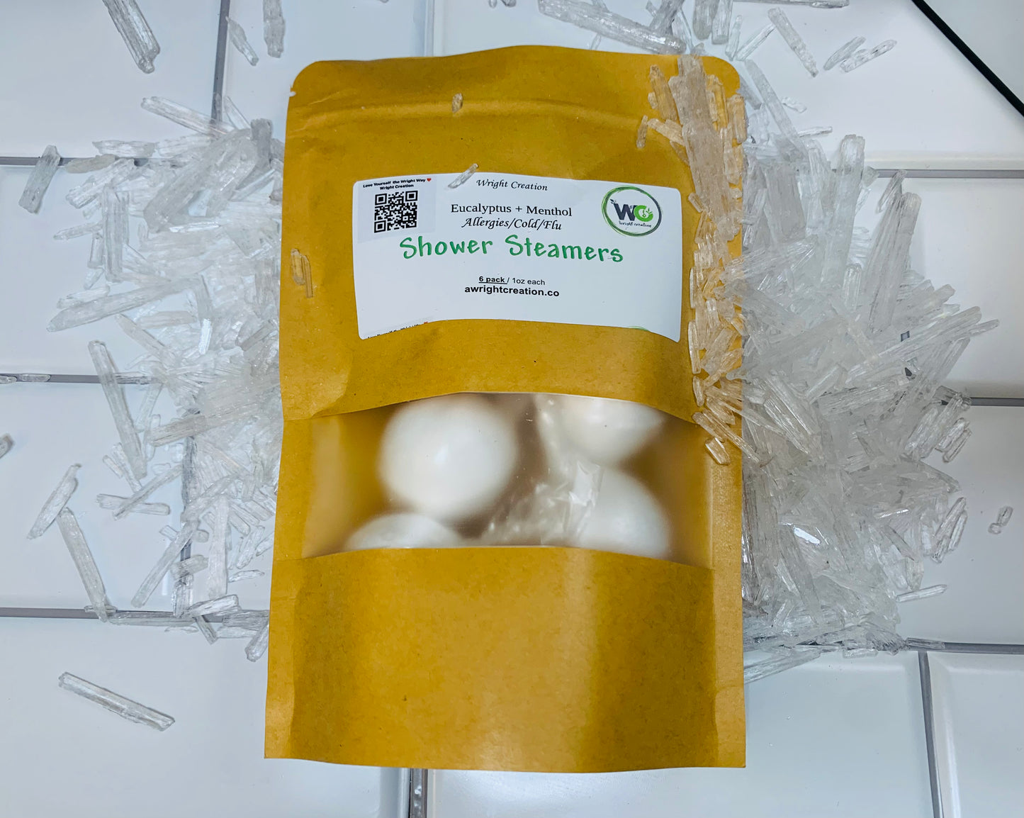 A Wright Creation Menthol Steamers in eco-friendly packaging, infused with eucalyptus and menthol to provide natural relief for allergies, colds, and congestion, ideal for sensitive users seeking holistic self-care.
