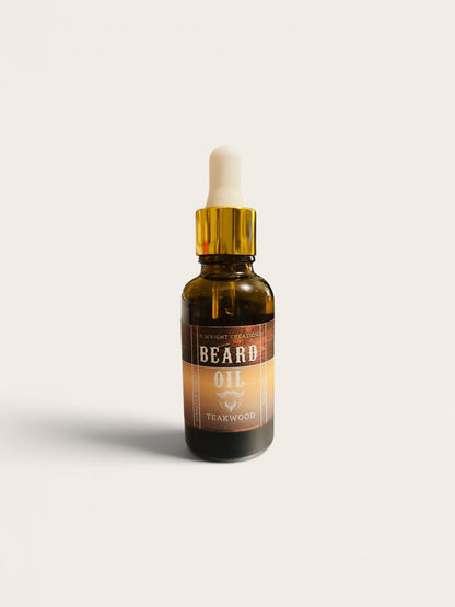 Bottle of beard oil with a dropper on a light gray background